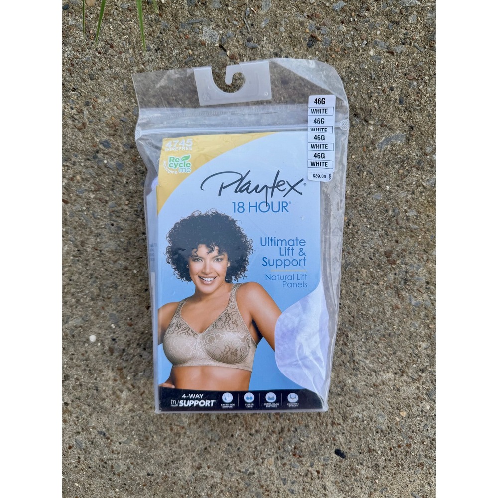 Playtex 18 Hour Ultimate Lift & Support‎ Wirefree Bra 4745 White 46G New